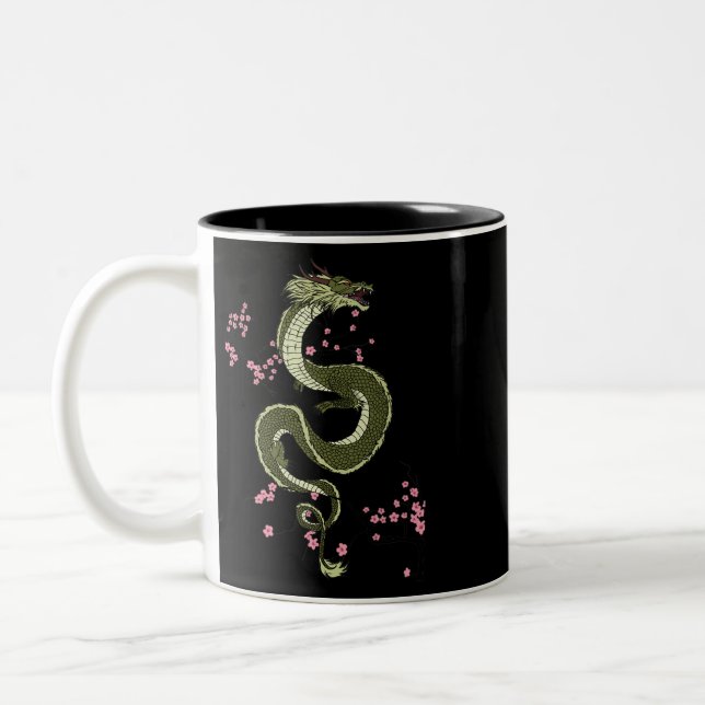 Japanese Tokyo Dragon Asian retro 80’s style 3 Two-Tone Coffee Mug (Left)