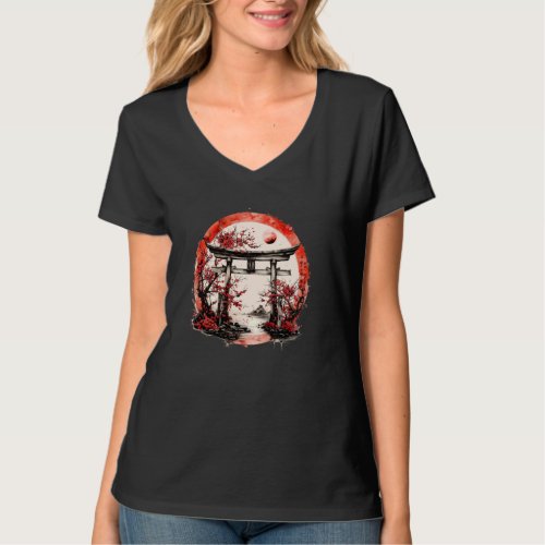 Japanese Torii Gate Rising Sun Japanese Gate 鳥居 T_Shirt