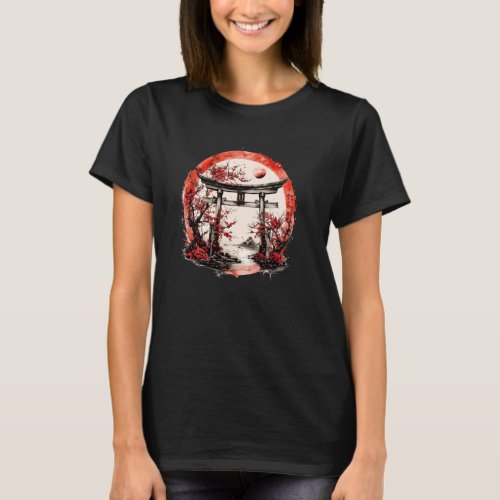 Japanese Torii Gate Rising Sun Japanese Gate 鳥居 T_Shirt
