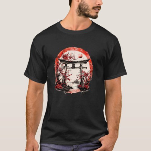 Japanese Torii Gate Rising Sun Japanese Gate 鳥居 T_Shirt