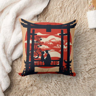 Japanese Torii Gate Romantic Sunset Silhouette – M Throw Pillow