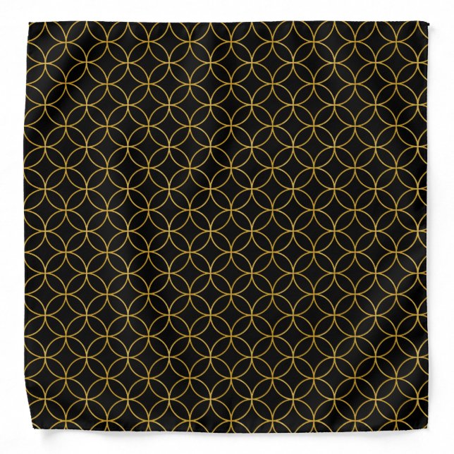 Japanese Traditional Design1 -SHIPPO- Black&Gold Bandana (Front)