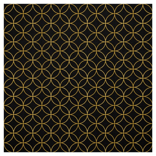 Japanese Traditional Design1 -SHIPPO- Black&Gold Fabric (Swatch)
