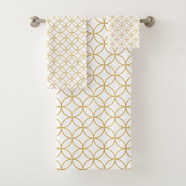 Japanese Traditional Design2 -SHIPPO- White&Gold Bath Towel Set (Insitu)