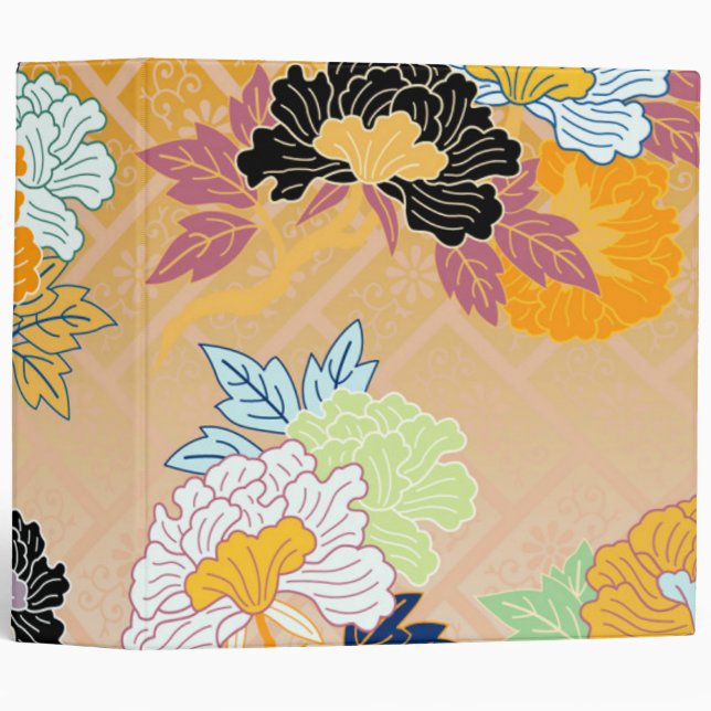 Japanese Traditional Floral Pattern 3 Ring Binder (Front/Spine)