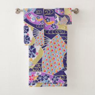Japanese Traditional Geisha fans art Towel Set