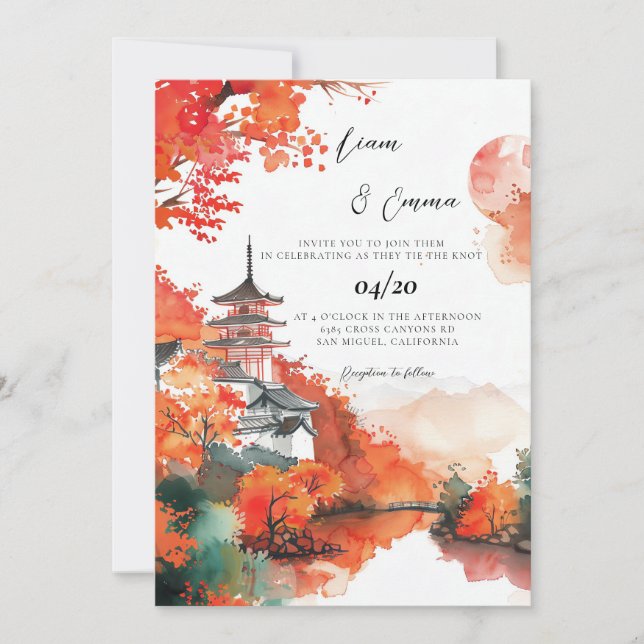  Japanese Traditional KYOTO Landscape Wedding Invitation (Front)