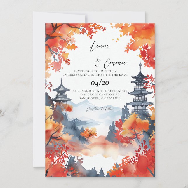  Japanese Traditional Kyoto Landscape Wedding Invitation (Front)
