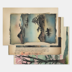Japanese traditional Landscape Paint ephemera No12 Wrapping Paper Sheets