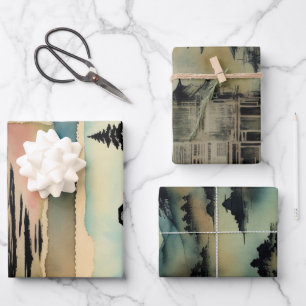 Japanese traditional Landscape Paint ephemera No1 Wrapping Paper Sheets