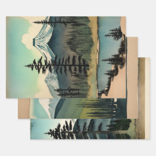 Japanese traditional Landscape Paint ephemera No3 Wrapping Paper Sheets