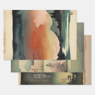 Japanese traditional Landscape Paint ephemera No5 Wrapping Paper Sheets