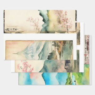 Japanese traditional Landscape Paint ephemera No6 Wrapping Paper Sheets