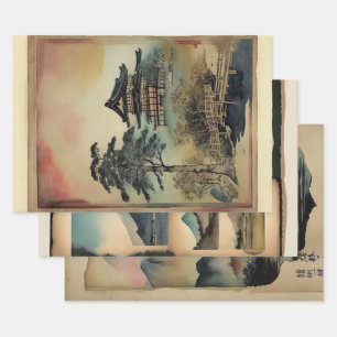Japanese traditional Landscape Paint ephemera No7 Wrapping Paper Sheets