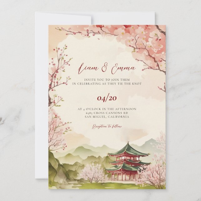  Japanese Traditional Landscape Wedding Invitation (Front)
