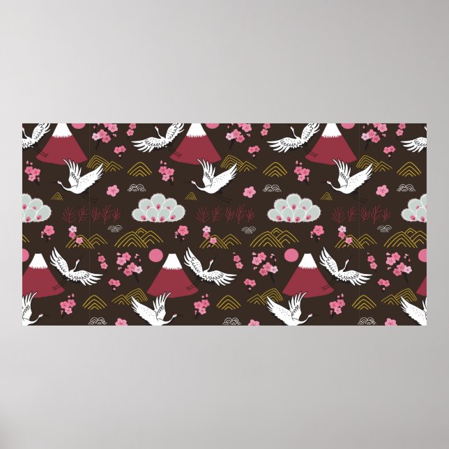 Japanese traditional seamless doodle pattern with  poster (Front)