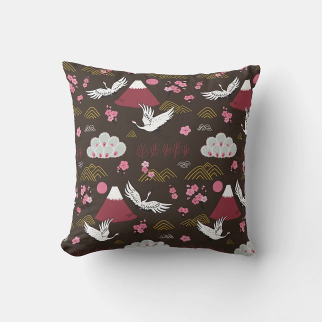 Japanese traditional seamless doodle pattern with  throw pillow (Front)