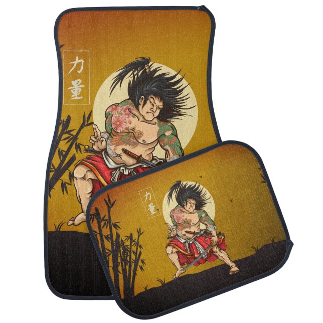 Japanese Traditional Tattooed Samurai Warrior Car Floor Mat (Set)