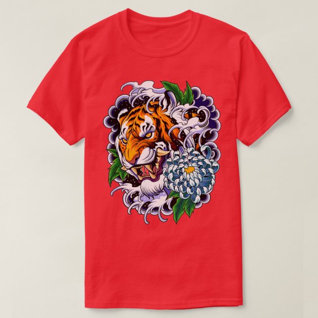 Japanese Traditional Tiger Tattoo Art Old School F T-Shirt (Design Front)