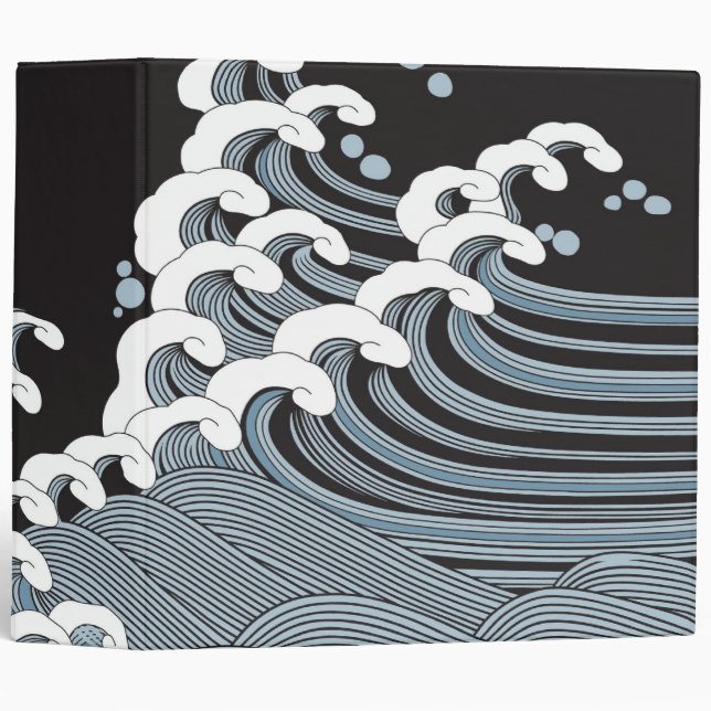 Japanese Traditional Wave Pattern 3 Ring Binder (Front/Spine)