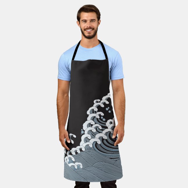 Japanese Traditional Wave Pattern Apron (Worn)