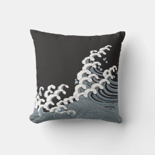 Japanese Traditional Wave Pattern Throw Pillow