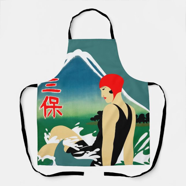 Japanese Travel Tourism Poster 1930s Art Deco Girl Apron (Front)