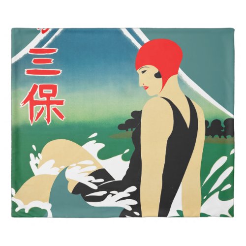 Japanese Travel Tourism Poster 1930s Art Deco Girl Duvet Cover