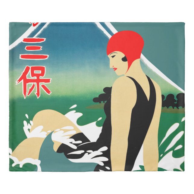 Japanese Travel Tourism Poster 1930s Art Deco Girl Duvet Cover (Front)