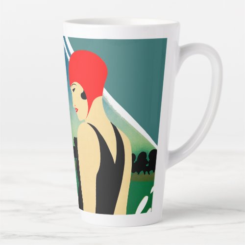 Japanese Travel Tourism Poster 1930s Art Deco Girl Latte Mug