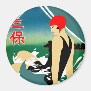 Japanese Travel Tourism Poster 1930s Art Deco Girl Magnet