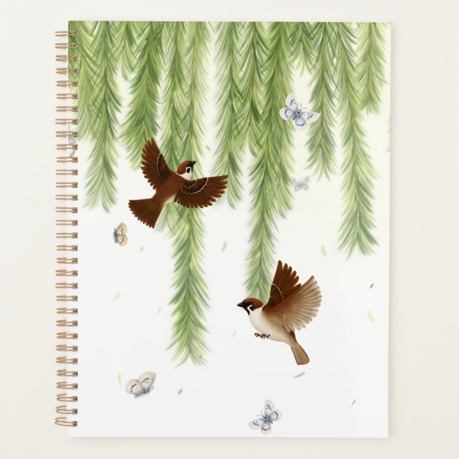 Japanese Tree Sparrows Under a Weeping Willow Note Planner (Front)