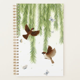 Japanese Tree Sparrows Under a Weeping Willow Planner