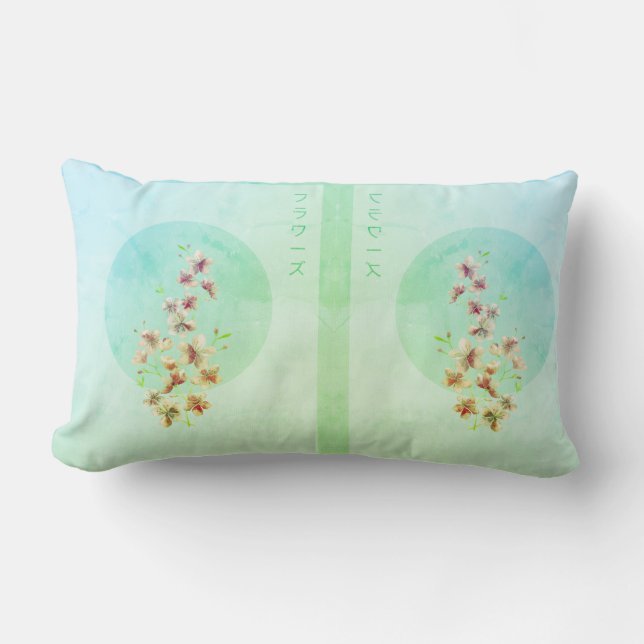 Japanese turquoise floral blossoms at Spring time  Lumbar Pillow (Front)