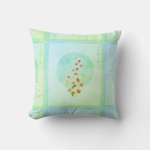 Japanese turquoise floral blossoms at Spring time Throw Pillow