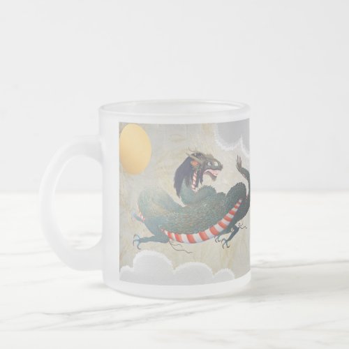 Japanese Twin Dragons Frosted Glass Mug
