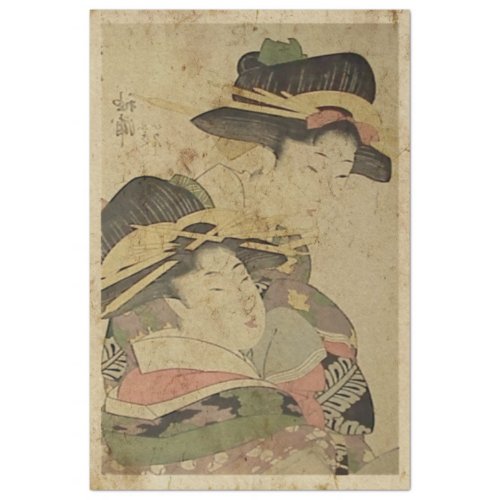 Japanese Two Ladies Woodblock Print Ukiyo Style Tissue Paper