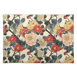 Japanese Ukiyo-E Art Floral Pattern Cloth Placemat