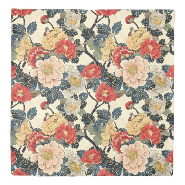 Japanese Ukiyo-E Art Floral Pattern Duvet Cover (Front)