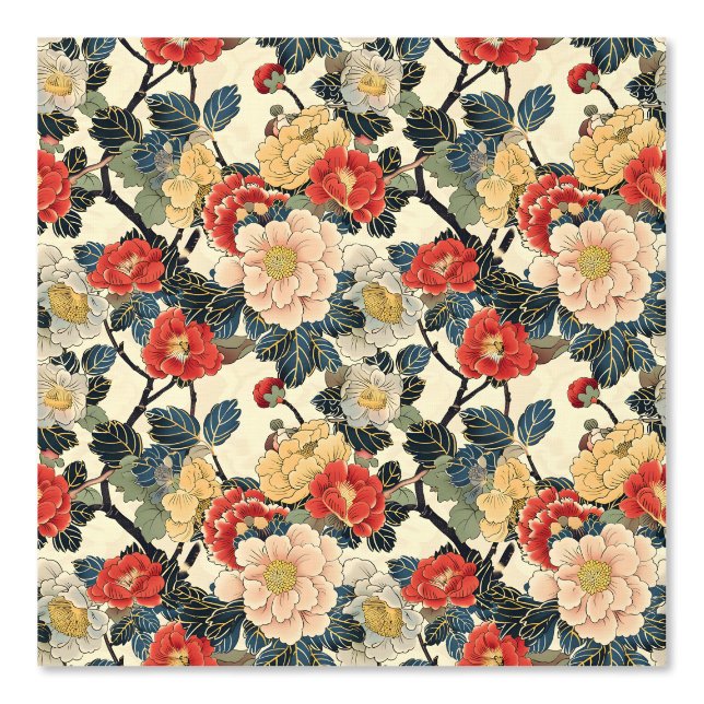 Japanese Ukiyo-E Art Floral Pattern Wallpaper (Front)