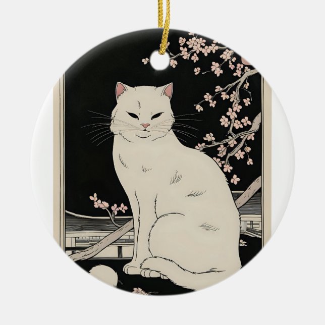 Japanese ukiyo e cat art ceramic ornament (Front)