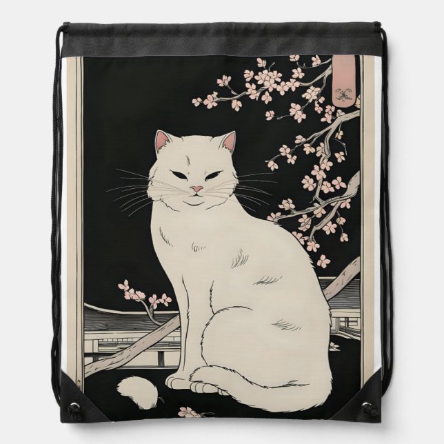 Japanese ukiyo e cat art drawstring bag (Front)