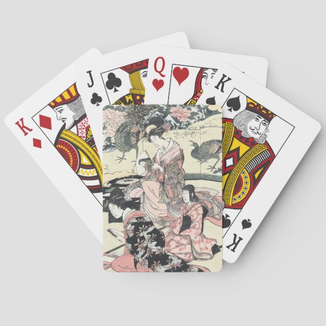 Japanese Ukiyo-e Daimyo no okuzashiki by Toyohiro Poker Cards (Back)