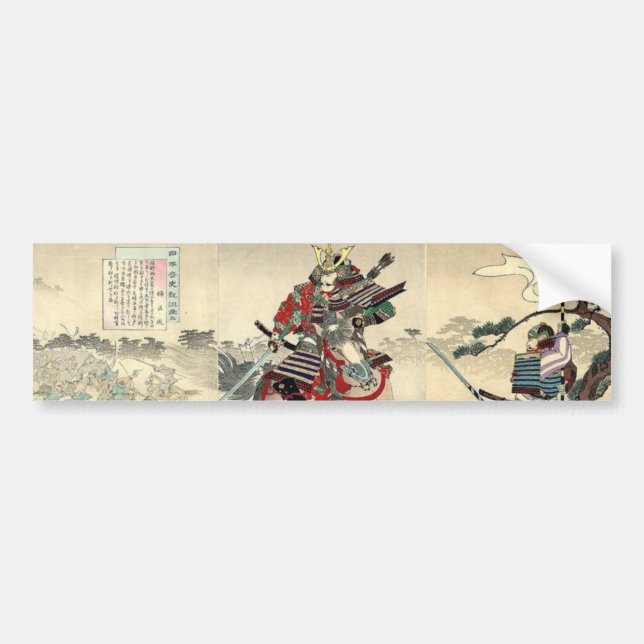 Japanese ukiyo-e horseback knight warrior samurai bumper sticker (Front)