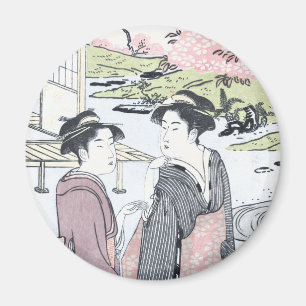 Japanese Ukiyo-e Niwa no hanami by Eishi Magnet