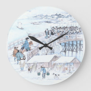 Japanese Ukiyo-e of 47 Ronin on the Ryogoku Bridge Large Clock
