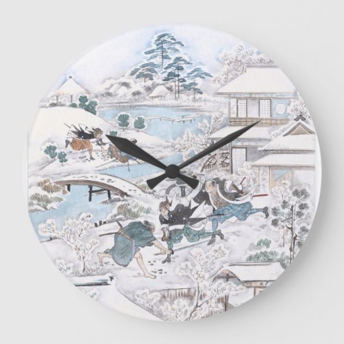 Japanese Ukiyo_e of the 47 Ronin Fighting Samurai Large Clock
