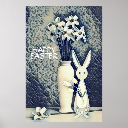 Japanese Ukiyo_e Style Bunny and Daffodils Easter Poster