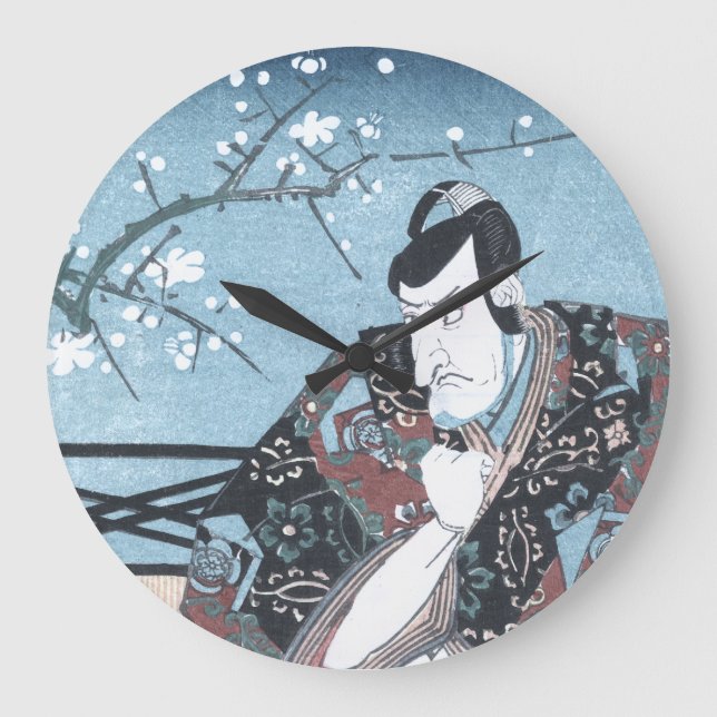 Japanese Ukiyo-e Winter Kabuki Actor by Kunisada Large Clock (Front)