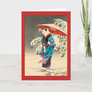 Japanese ukiyoe cat christmas & Holiday Card